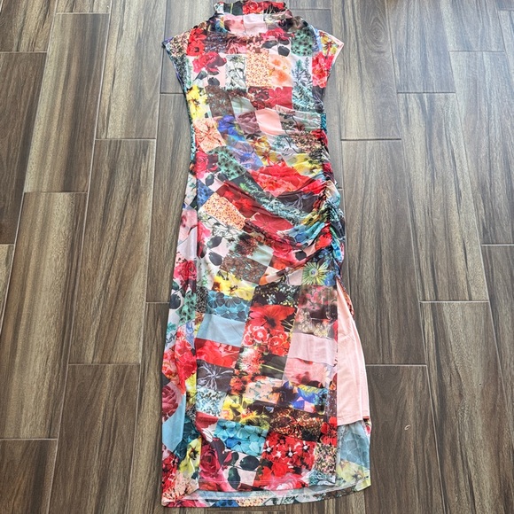NWT Anthropologie The Maya Ruched Cowl-Neck Dress NWT in Mesh Floral - Picture 3 of 11